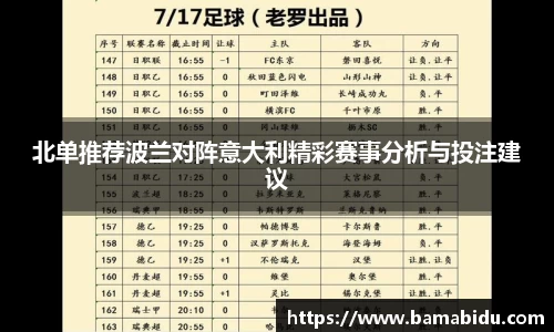 北单推荐波兰对阵意大利精彩赛事分析与投注建议