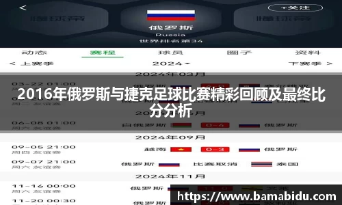 2016年俄罗斯与捷克足球比赛精彩回顾及最终比分分析